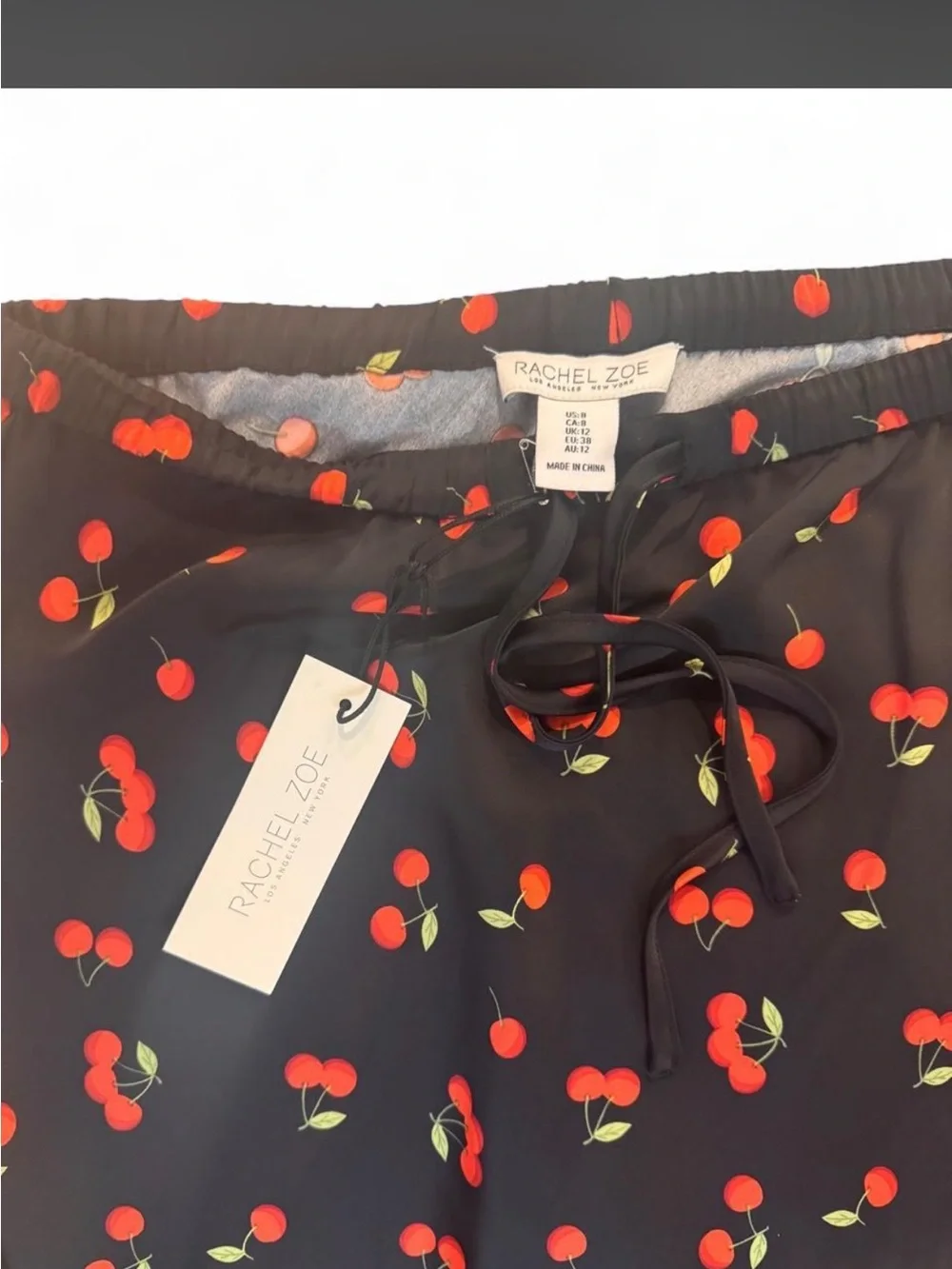 Rachel Zoe Black Midi Skirt with Red Cherry Print